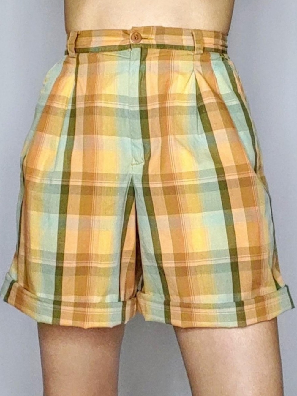 Vintage 90s Pastel Plaid Trouser Style Shorts